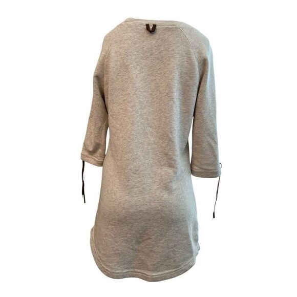 Twisted Heart Medium Oatmeal Fleece Tunic Mini Dress Leather Trim Boho Festival - Picture 4 of 5